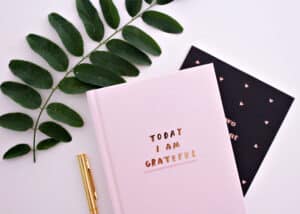 Today I am grateful journal on white background.